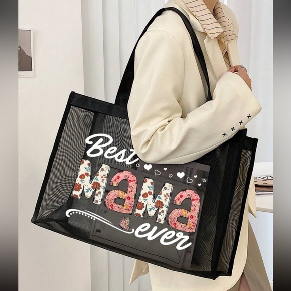 235. Best Mama Ever Mesh Tote Bag - Picture 2 of 5